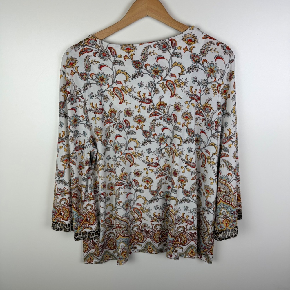 Chicos Mixed Print Blouse Size 2 Large Leopard Floral Paisley Stretch Boho Comfy - Picture 4 of 8